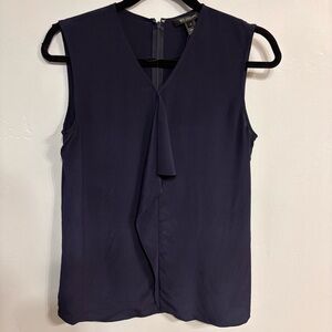 NWOT St. John Deep Blue Sleeveless 100% Silk Drape Front Blouse - Sz Small